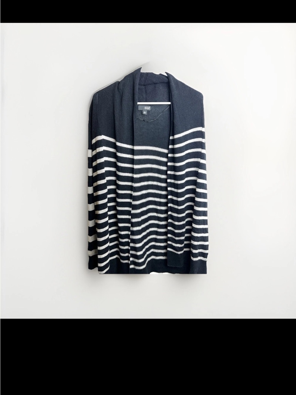 Striped Navy and White womens Open-Front Cardigan